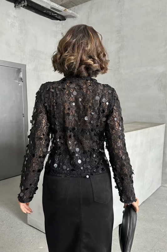Haut Noir Manches Longues – Grosses Paillettes