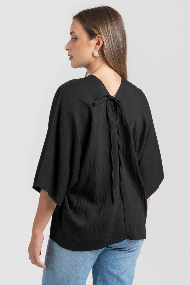 Blouse Noire à Nœud dans le Dos