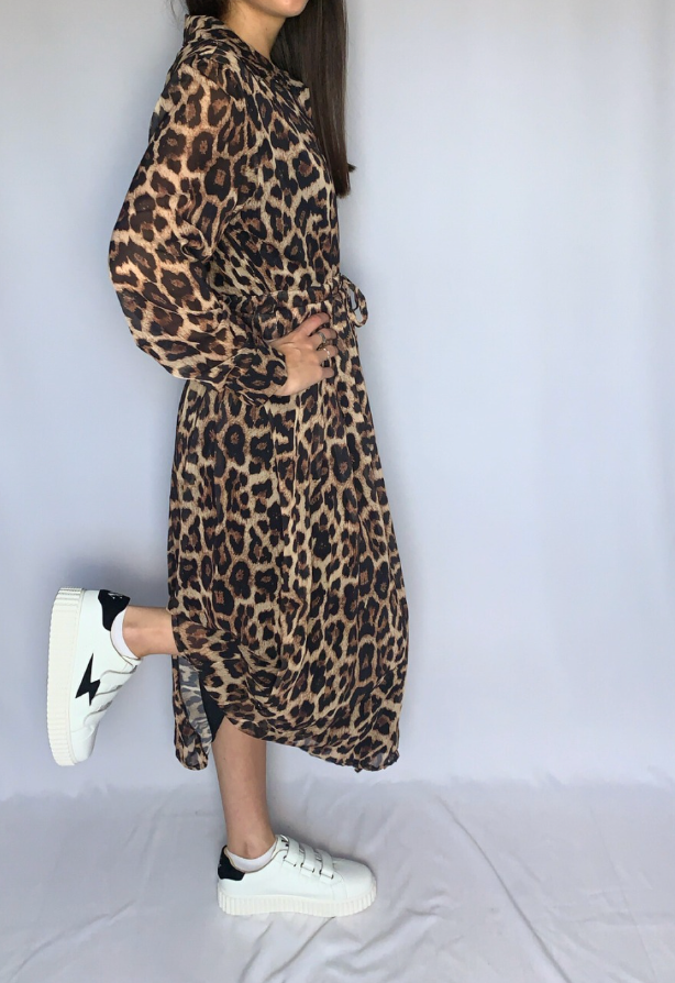 Robe Chemise à Motif Léopard – Marron