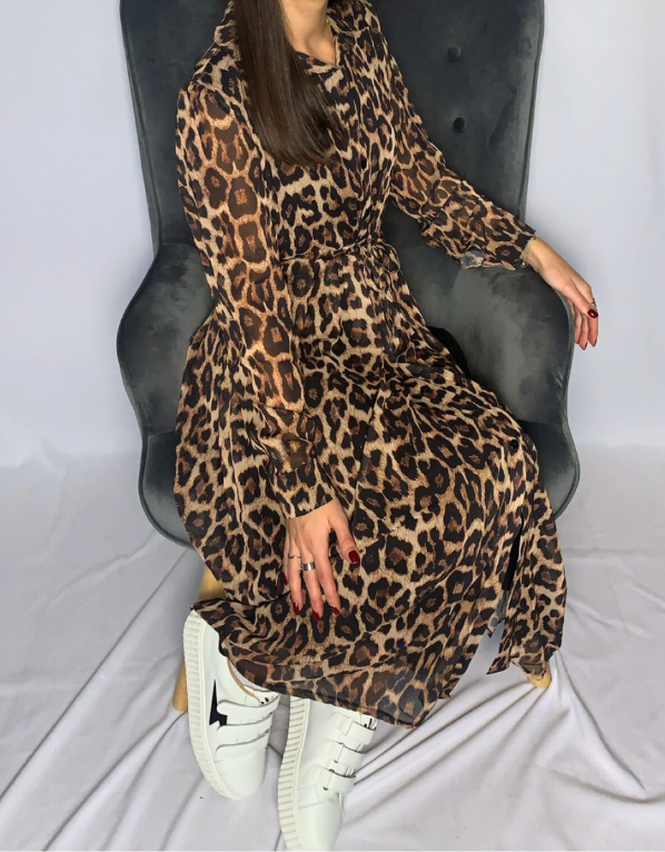 Robe Chemise à Motif Léopard – Marron